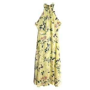 Banana Republic Yellow Floral Satin Midi Dress Sz 6 Wedding Guest Dress Vacation